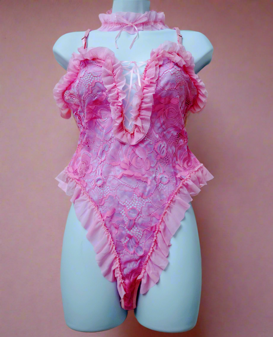 Sweet Two-Tone Baby Doll Bodysuit with Choker.