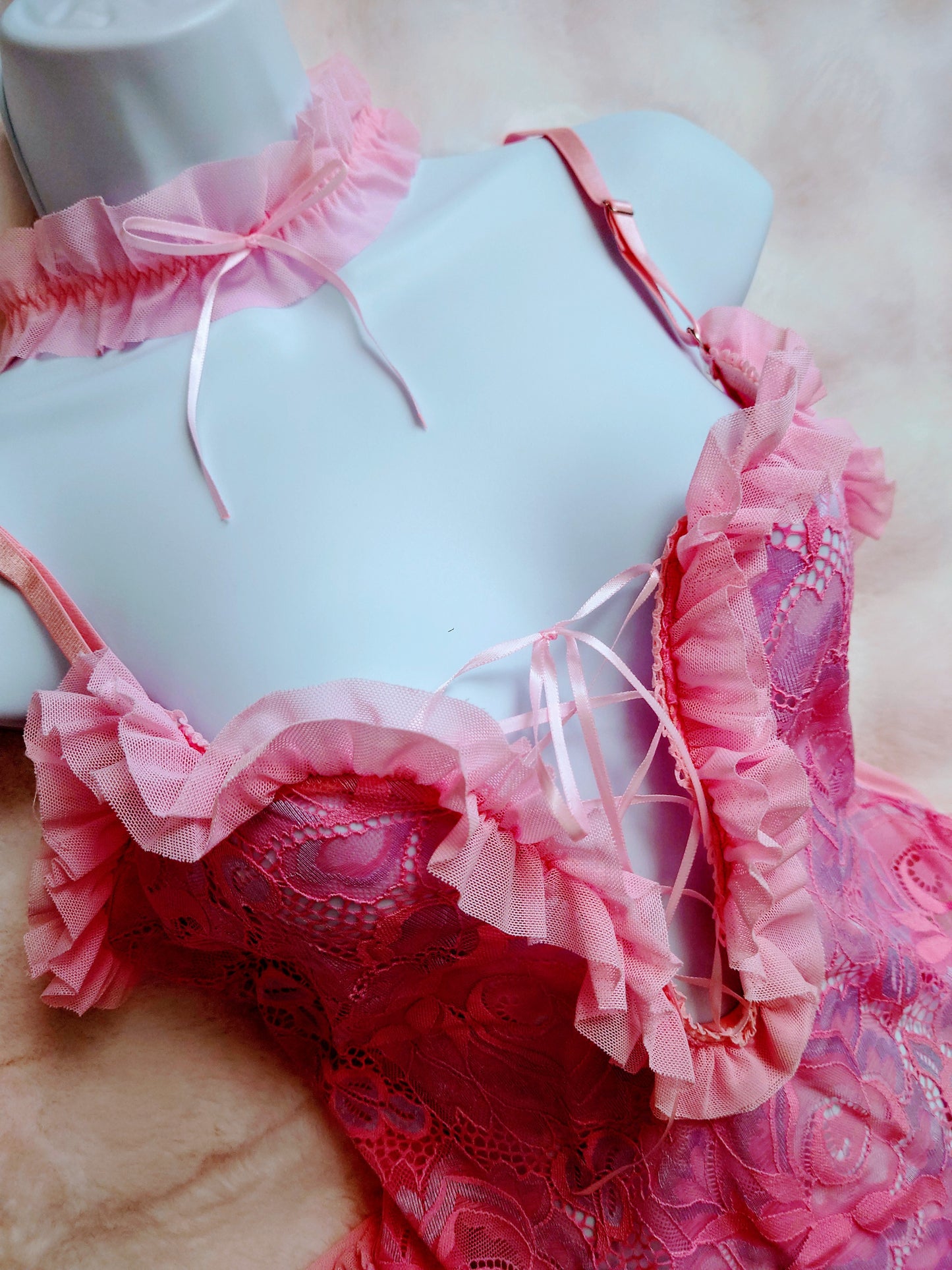 Sweet Two-Tone Baby Doll Bodysuit with Choker.