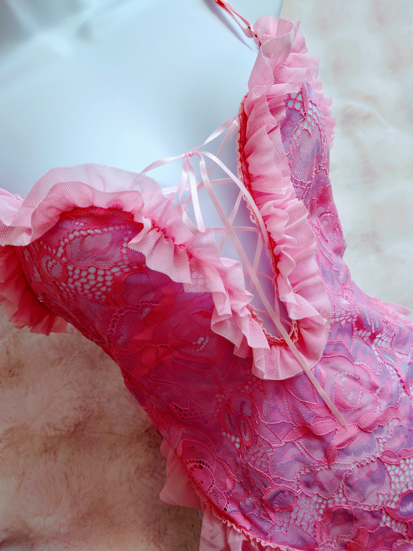 Sweet Two-Tone Baby Doll Bodysuit with Choker.